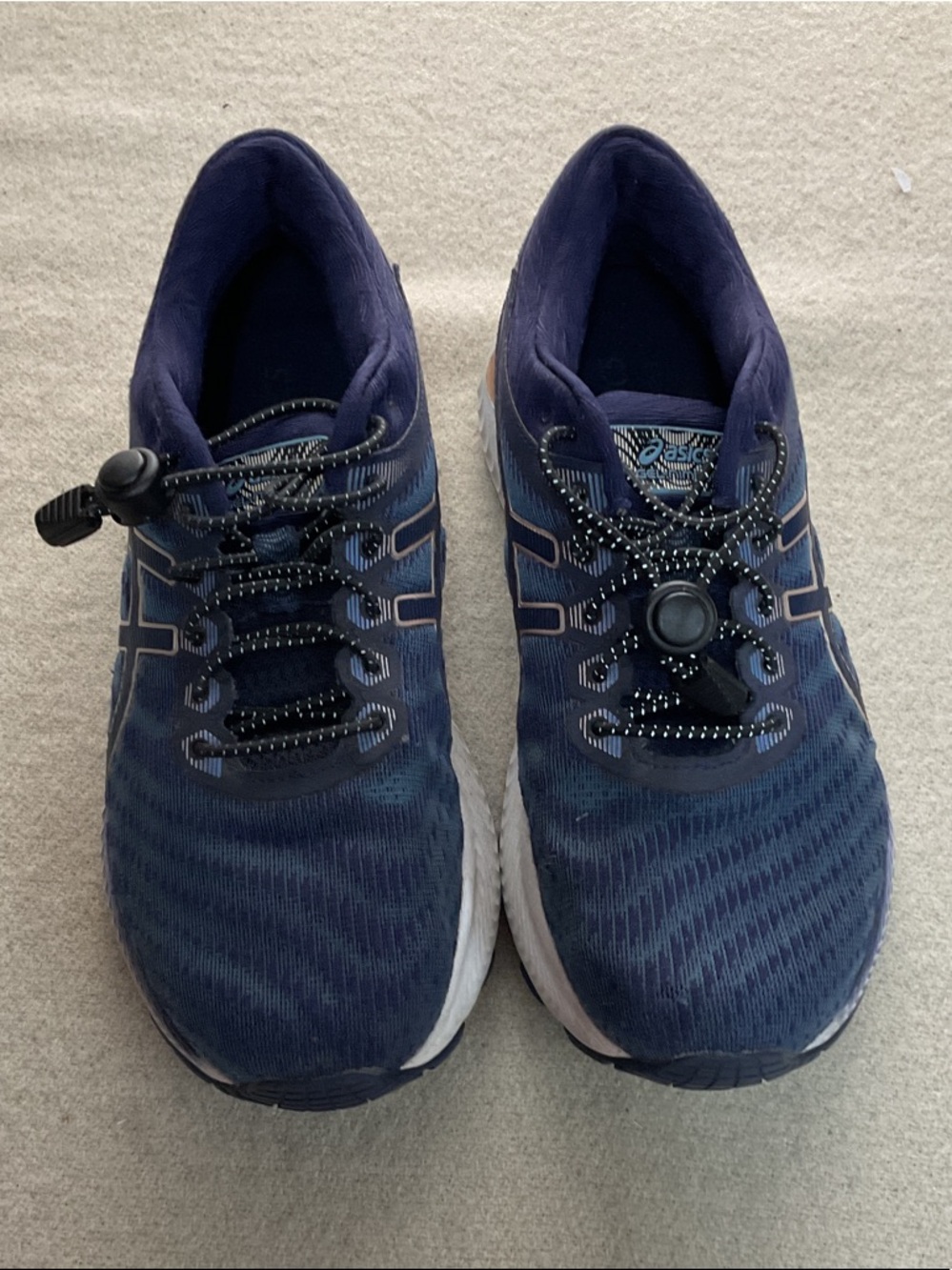 Asics Navy And White Running Shoes With Pull-Lock Laces